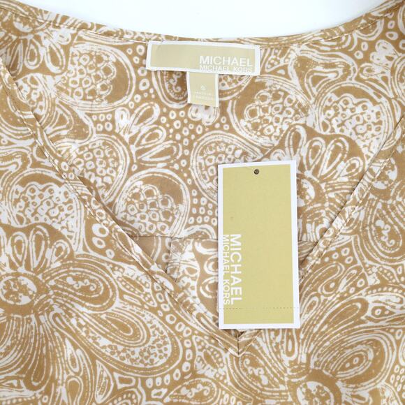 Michael Kors Women Tan Paisley Satin Boho Casual Ruffle Sleeve Blouse Size S - Picture 6 of 6